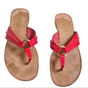 Lilly Pulitzer McKim Flat Thong Sandal Women’s 10 Red Gold Hardware Resort Prep